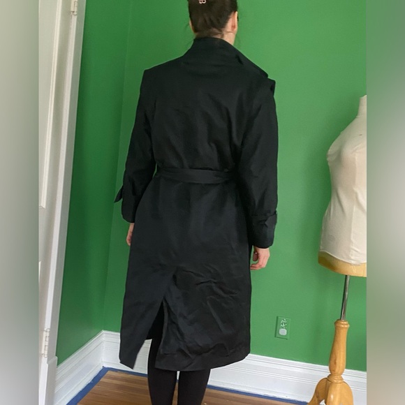 Vintage 80s A Trigere Coat trench black grey wool layered coat high collar - Picture 3 of 16